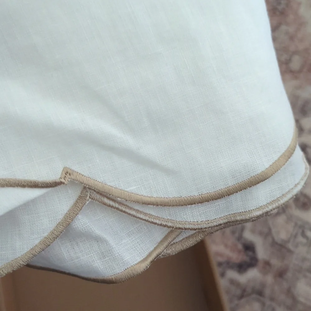 AORISSI 100% Pure Linen Scalloped Embroidery Rectangle Tablecloths 108Lx60W Inch